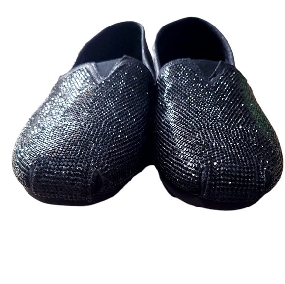BOB'S SKECHER Black Glitter Plush Women's Size 8 Slip On Canvas Shoes - Picture 4 of 13